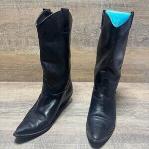 Brazilian Made Black Leather Western Style Boots Women's Size 7.5